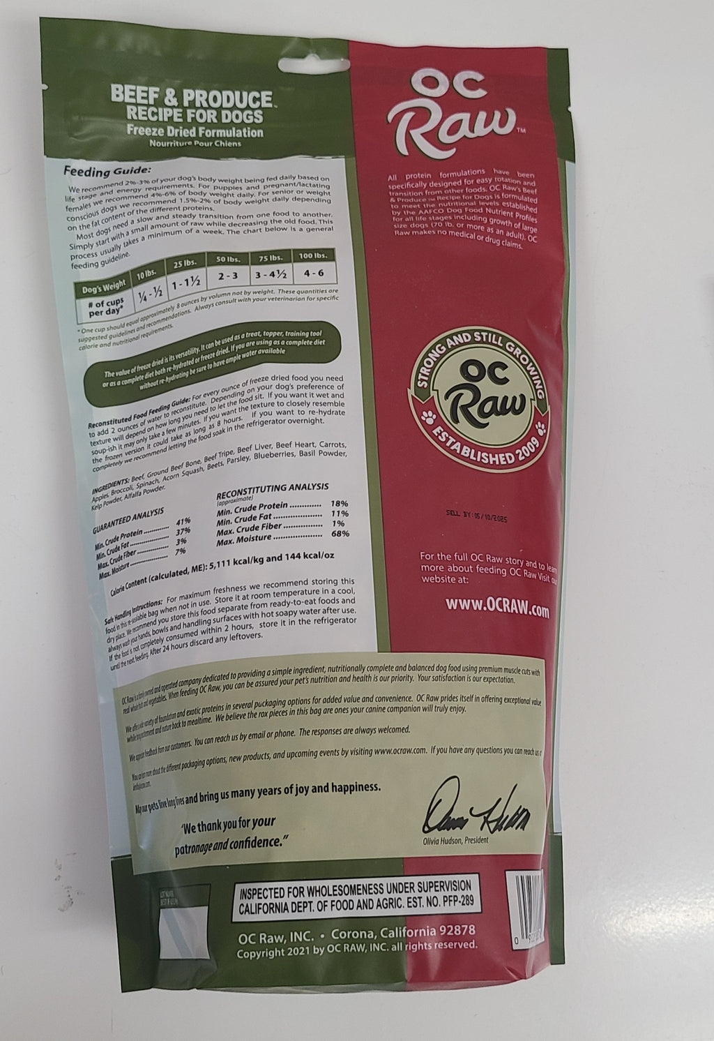 OC Raw Freeze Dried Beef and Produce 20oz