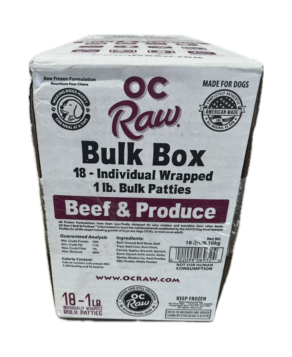 OC Raw Beef & Produce 18lb