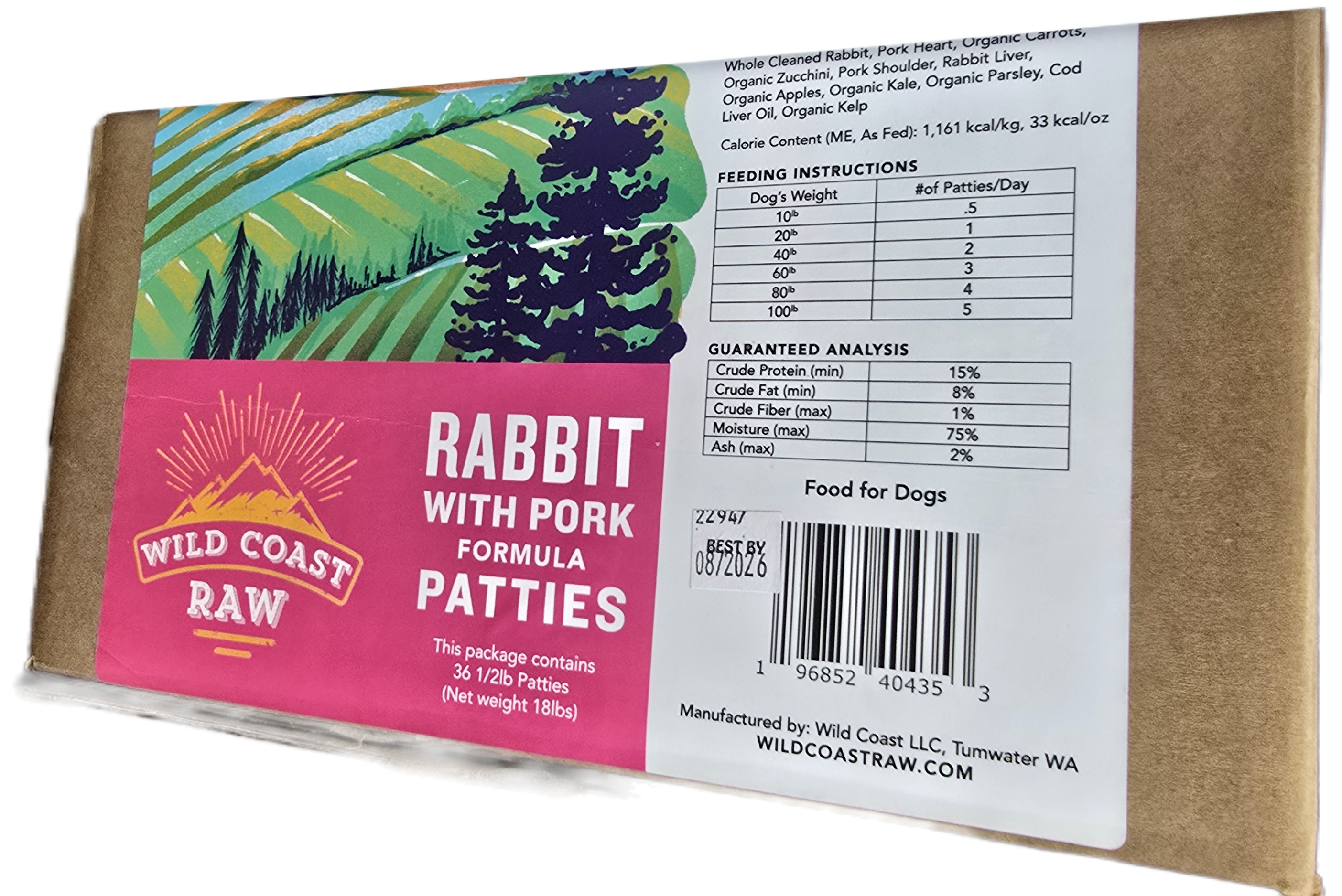 Wild Coast Rabbit and Pork 18lb  36-8oz Patties