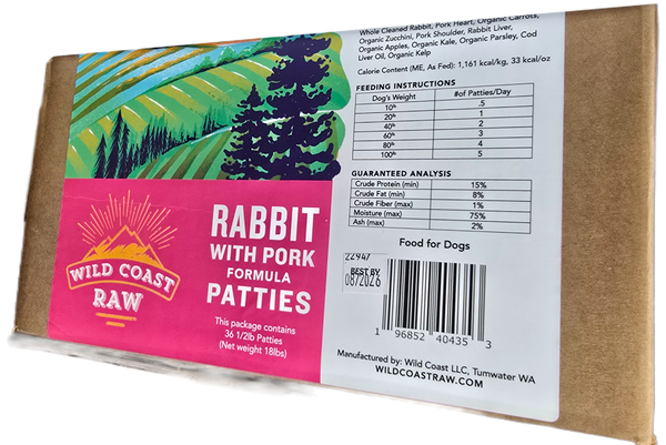 Wild Coast Rabbit and Pork 18lb  36-8oz Patties